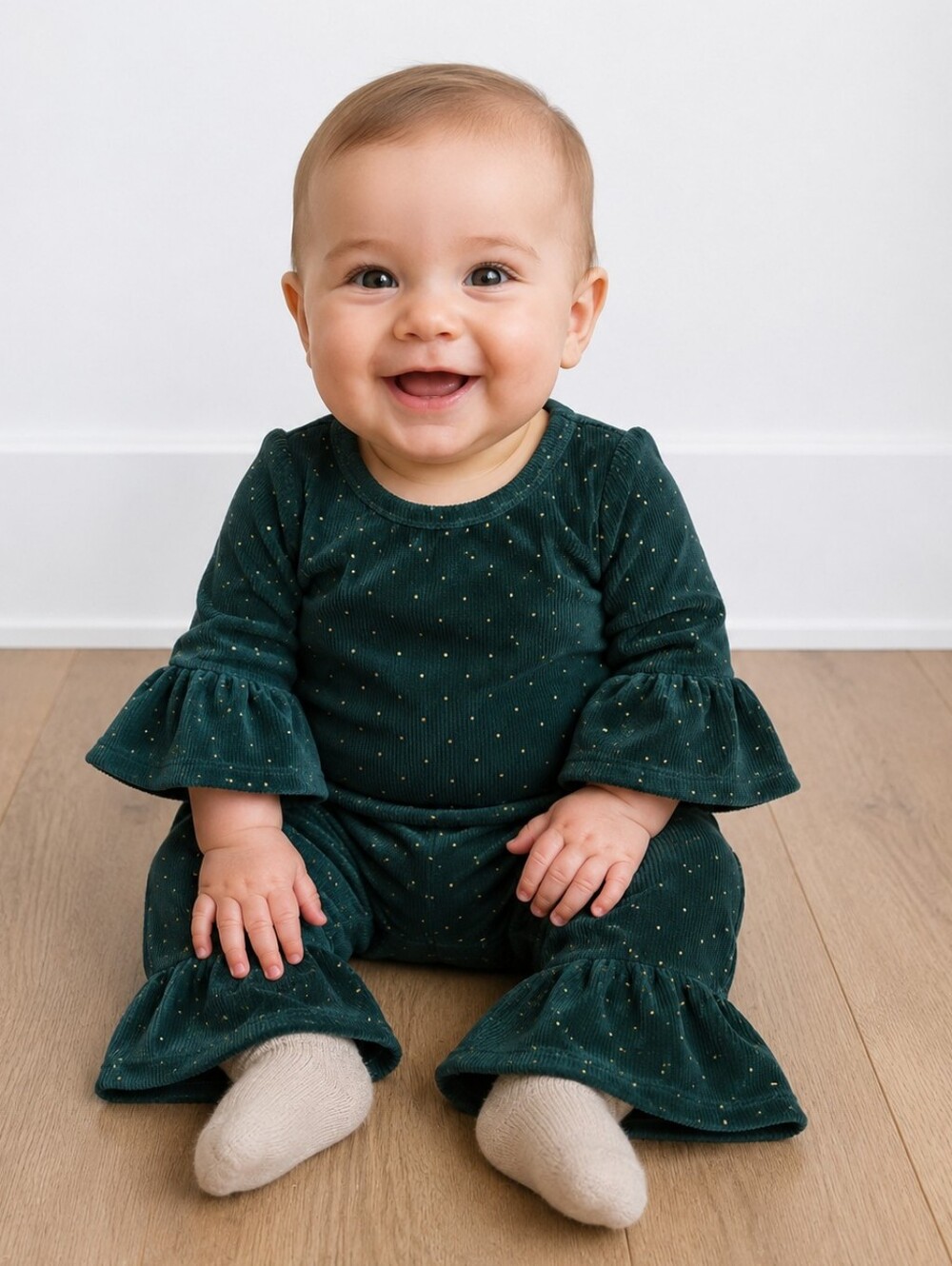 6-9 Months Girls Green And Gold Outfit